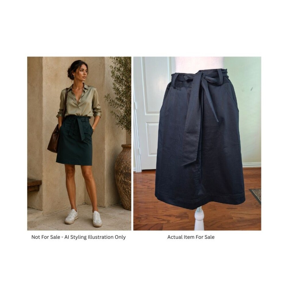 Lafayette 148 Skirt Belted Tie Waist  Green Womens 6 Mini Pencil Polished Preppy